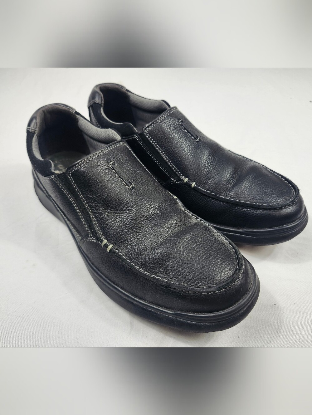 Clarks Collection Mens 12 M Black Leather Slip-On Casual Loafers